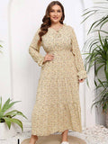 [Plus Size] 1930s Flounce Sleeve Tie Bow Ditsy Floral Dress