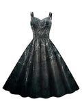 Black 1950s Halloween Spider Web Strap Dress