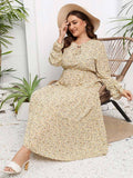 [Plus Size] 1930s Flounce Sleeve Tie Bow Ditsy Floral Dress