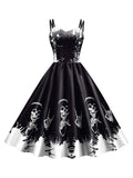 Black 1950s Halloween Skull Strap Dress