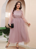 [Plus Size] Pink 1930s Mesh Patchwork Evening Dress