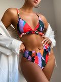 Color Block Ruffled Bikini Set