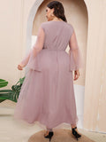 [Plus Size] Pink 1930s Mesh Patchwork Evening Dress