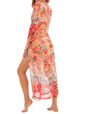 Red Floral Bohemian Lace-Up Cover Up