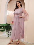 [Plus Size] Pink 1930s Mesh Patchwork Evening Dress