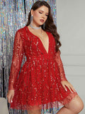 [Plus Size] 1960s Sequined Tassel Deep V Pleated Dress