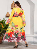 [Plus Size] 1930s Round Neck Floral Long Sleeve Dress