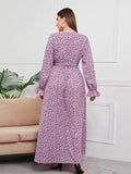 [Plus Size] Purple 1930s Deep V-Neck Ditsy Floral Dress
