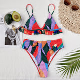 Color Block Ruffled Bikini Set