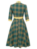 Green 1950s Bowknot Tie Plaid Dress