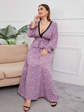 [Plus Size] Purple 1930s Deep V-Neck Ditsy Floral Dress