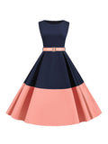 1950s Patchwork Belted Swing Dress