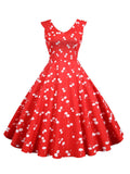 1950s Cherry Sleeveless Swing Dress