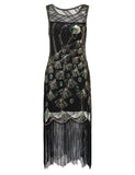 Black 1920s Peacock Flapper Gatsby Dress