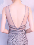 [US Warehouse] Gray 1920s Sequin Gatsby Long Dress