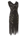 Black 1920s Sequin Fringed Gatsby Dress