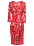 [US Warehouse] Red 1920s 3/4 Sleeve Sequin Gatsby Dress