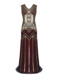 [US Warehouse] Wine Red 1920s Sequin Flapper Maxi Dress