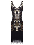 Black 1920s Retro Sequin Fringed Flapper Dress