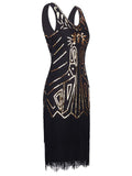 Black 1920s Retro Sequin Fringed Flapper Dress