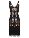 Black 1920s Retro Sequin Fringed Flapper Dress