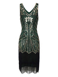 Green 1920s Retro Sequin Fringed Flapper Dress