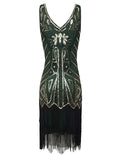 Green 1920s Retro Sequin Fringed Flapper Dress