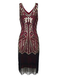 Wine Red 1920s Retro Sequin Fringed Flapper Dress