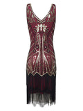 Wine Red 1920s Retro Sequin Fringed Flapper Dress
