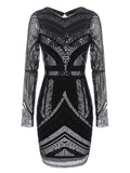Black 1920s Sequined Geometric Dress