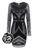 Black 1920s Sequined Geometric Dress