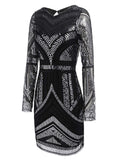 Black 1920s Sequined Geometric Dress