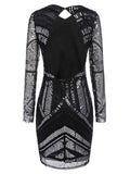Black 1920s Sequined Geometric Dress