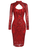 Red 1920s Sequined Keyhole Dress