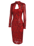 Red 1920s Sequined Keyhole Dress