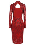 Red 1920s Sequined Keyhole Dress
