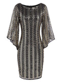 [US Warehouse] Gold 1920s Sequined Flare Sleeve Dress