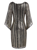 [US Warehouse] Gold 1920s Sequined Flare Sleeve Dress