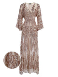 Apricot 1920s Sequined Maxi Cover-ups Dress