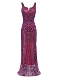Purple 1920s Sequined Maxi Dress