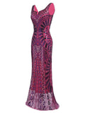 Purple 1920s Sequined Maxi Dress