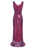 Purple 1920s Sequined Maxi Dress