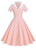 Pink 1950s Solid Button Swing Dress