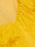 [US Warehouse] Yellow 1950s Dots Off-Shoulder Mesh Swing Dress