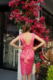 [US Warehouse] Rose Red 1960s Satin Solid Pencil Dress