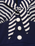 Navy Blue 1950s Striped Patchwork Dress