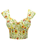 2PCS 1950s Sunflower Crop Top & Pants