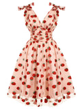 [US Warehouse] Pink 1950s Strawberry Mesh Swing Dress
