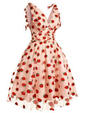 Pink 1950s Strawberry Mesh Swing Dress