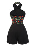 Black 1950s Cherry Cross Halter Romper